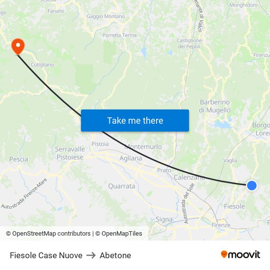 Fiesole Case Nuove to Abetone map