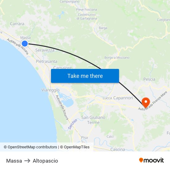 Massa to Altopascio map