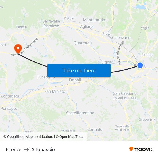Firenze to Altopascio map