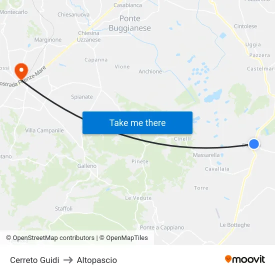 Cerreto Guidi to Altopascio map