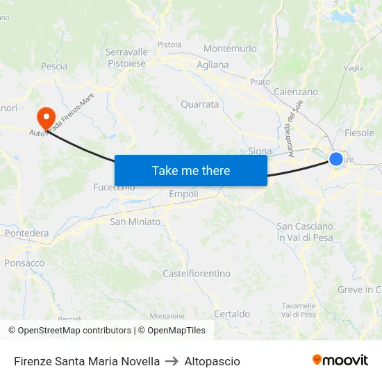 Firenze Santa Maria Novella to Altopascio map