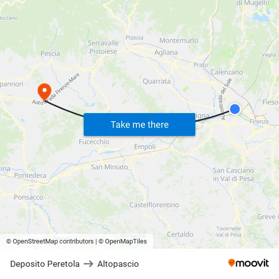 Deposito Peretola to Altopascio map
