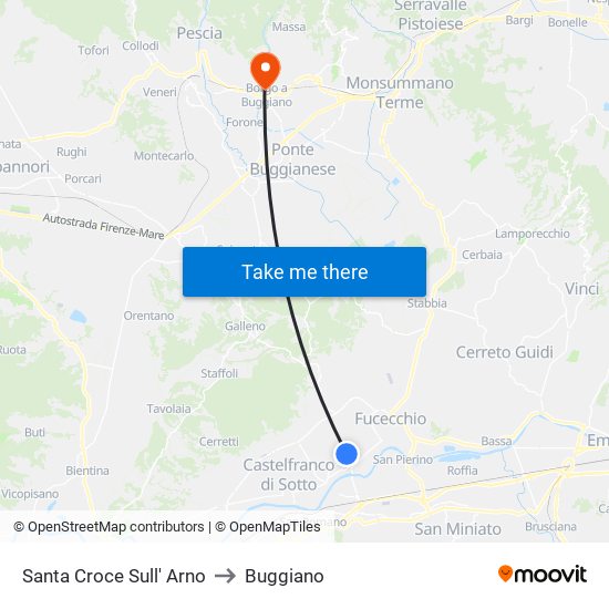 Santa Croce Sull' Arno to Buggiano map
