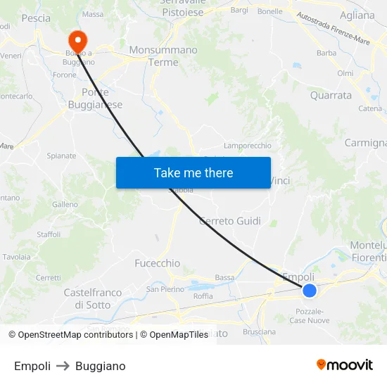 Empoli to Buggiano map