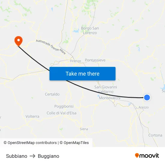 Subbiano to Buggiano map