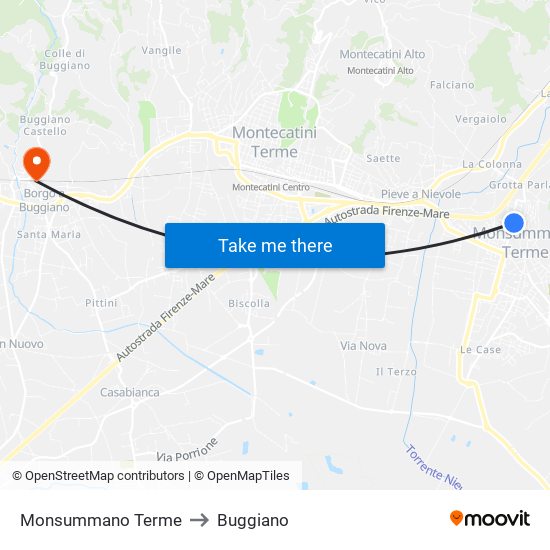 Monsummano Terme to Buggiano map