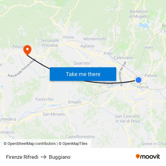 Firenze Rifredi to Buggiano map