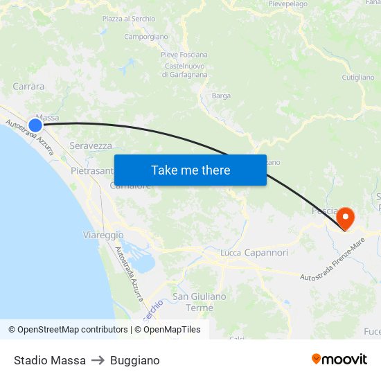 Stadio Massa to Buggiano map