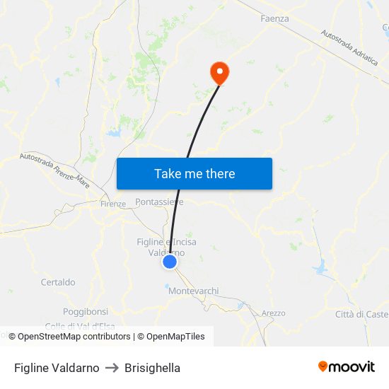 Figline Valdarno to Brisighella map