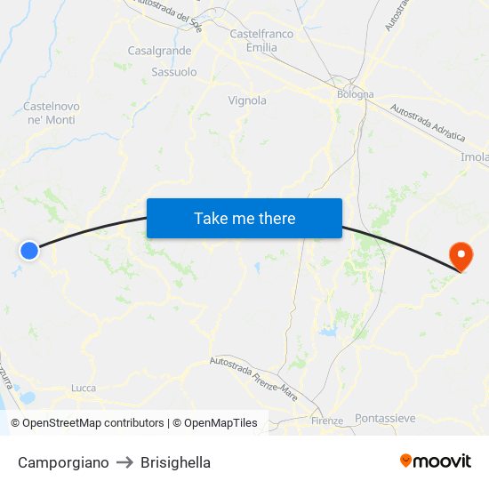 Camporgiano to Brisighella map