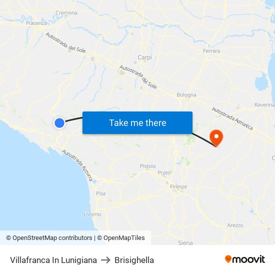 Villafranca In Lunigiana to Brisighella map
