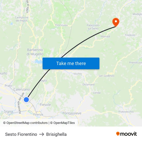 Sesto Fiorentino to Brisighella map