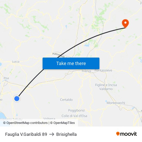 Fauglia V.Garibaldi 89 to Brisighella map