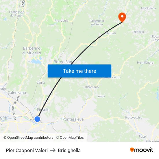 Pier Capponi Valori to Brisighella map