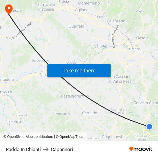 Radda In Chianti to Capannori map