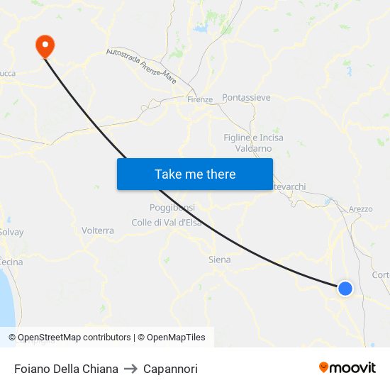 Foiano Della Chiana to Capannori map