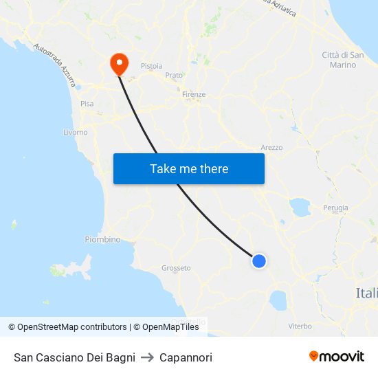 San Casciano Dei Bagni to Capannori map