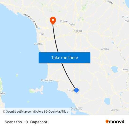 Scansano to Capannori map