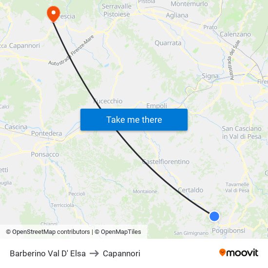 Barberino Val D' Elsa to Capannori map