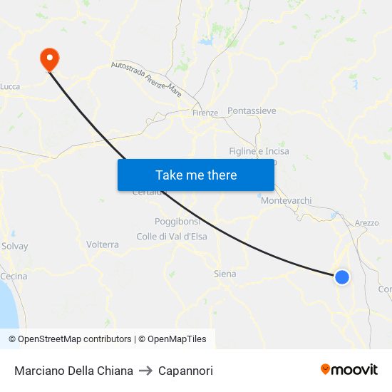 Marciano Della Chiana to Capannori map