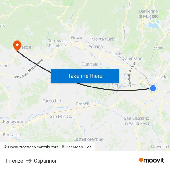 Florence to Capannori map