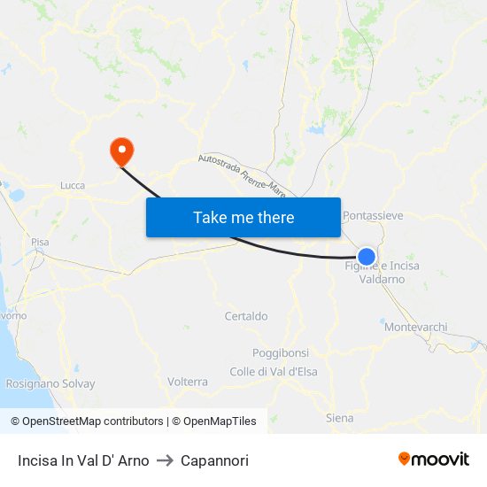 Incisa In Val D' Arno to Capannori map