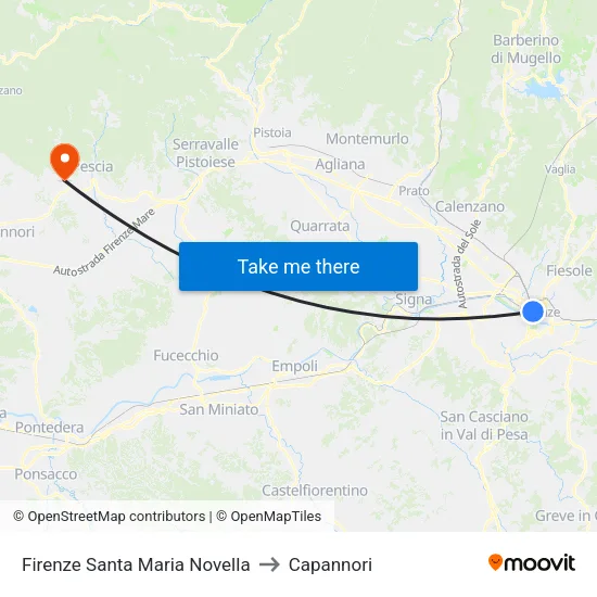 Firenze Santa Maria Novella to Capannori map