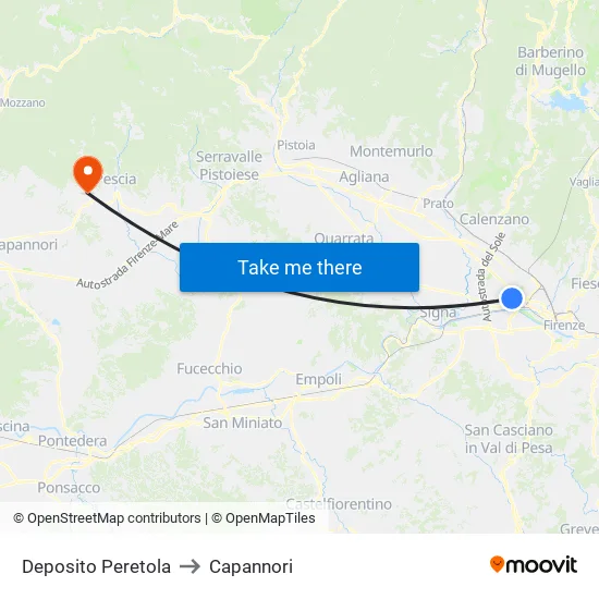Deposito Peretola to Capannori map