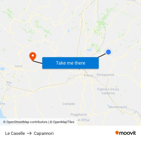 Le Caselle to Capannori map