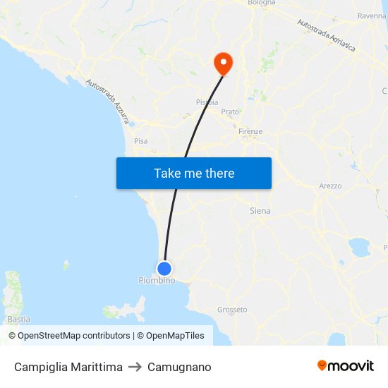 Campiglia Marittima to Camugnano map