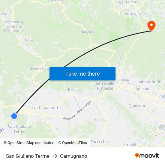 San Giuliano Terme to Camugnano map