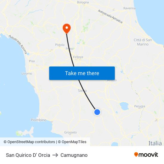 San Quirico D' Orcia to Camugnano map