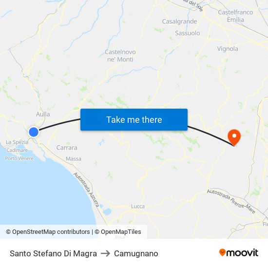 Santo Stefano Di Magra to Camugnano map