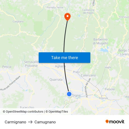 Carmignano to Camugnano map