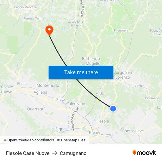 Fiesole Case Nuove to Camugnano map