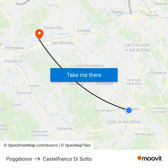 Poggibonsi to Castelfranco Di Sotto map