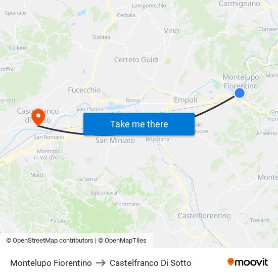 Montelupo Fiorentino to Castelfranco Di Sotto map