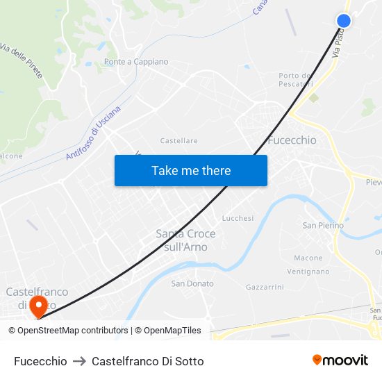 Fucecchio to Castelfranco Di Sotto map