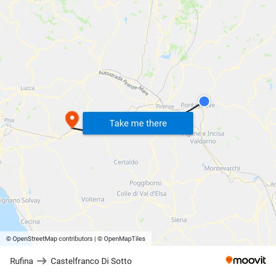 Rufina to Castelfranco Di Sotto map