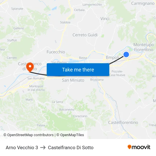 Arno Vecchio 3 to Castelfranco Di Sotto map