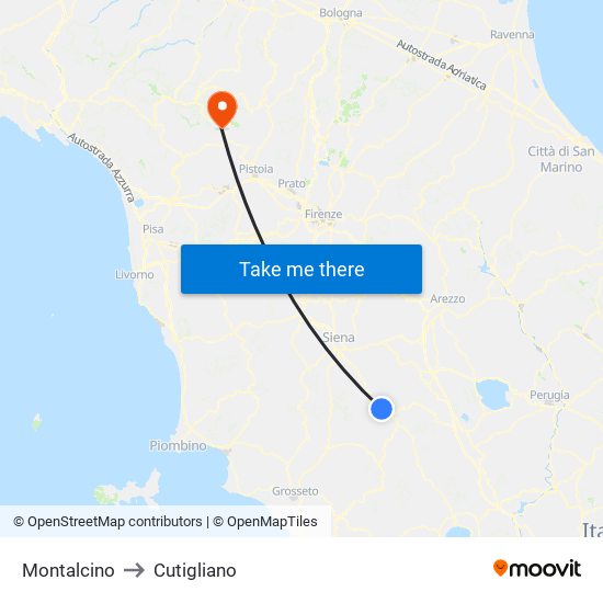 Montalcino to Cutigliano map