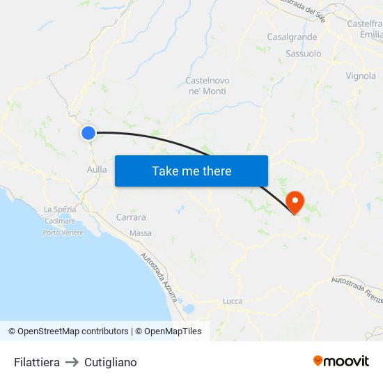Filattiera to Cutigliano map