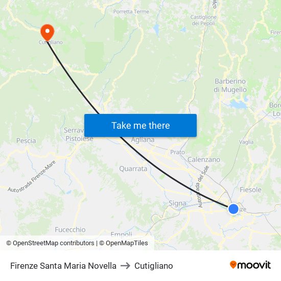 Firenze Santa Maria Novella to Cutigliano map