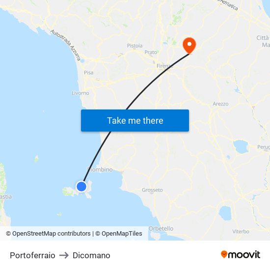 Portoferraio to Dicomano map