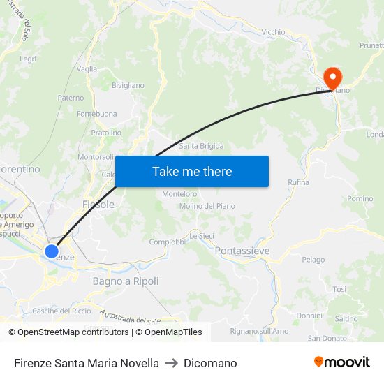 Firenze Santa Maria Novella to Dicomano map