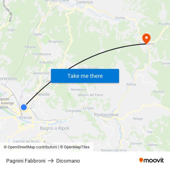 Pagnini Fabbroni to Dicomano map