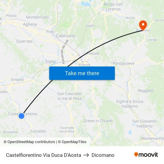 Castelfiorentino Via Duca D'Aosta to Dicomano map