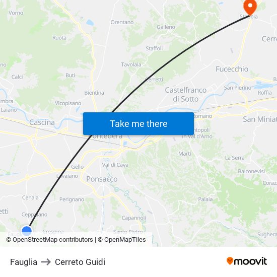 Fauglia to Cerreto Guidi map