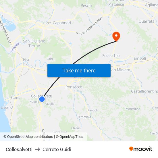 Collesalvetti to Cerreto Guidi map