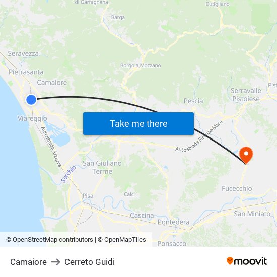 Camaiore to Cerreto Guidi map